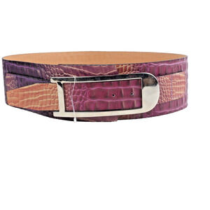 Purple Croco Embossed Leather Wide Waist Belt Size 90 Statement Classic